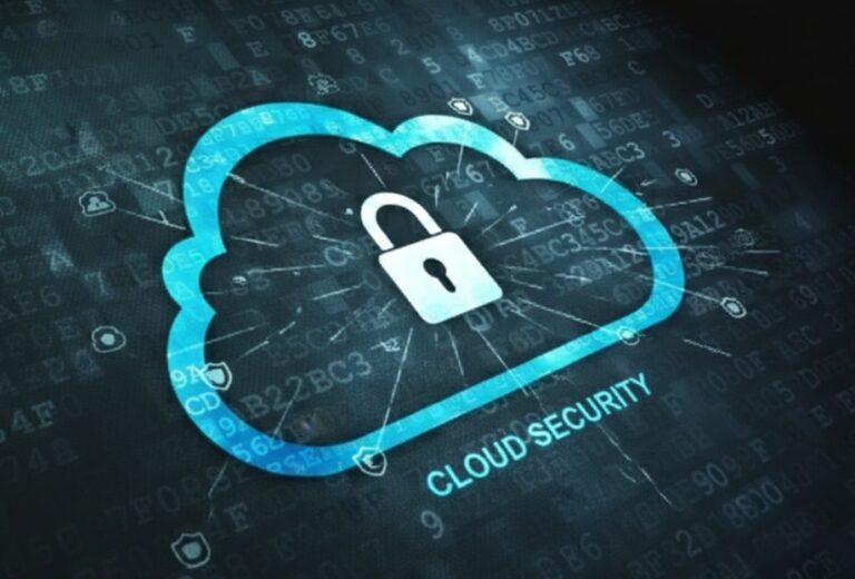 A high-tech digital cloud icon with a white padlock, symbolizing 2026 Cloud Security Trends and advanced data encryption.
