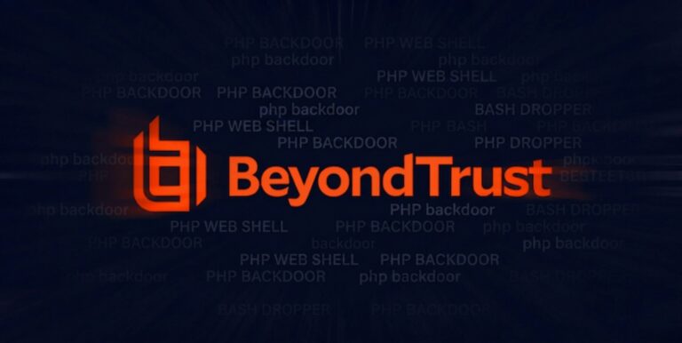 BeyondTrust 로고 배경에 php backdoor, php web shell, bash dropper 텍스트가 은밀하게 배치된 해킹 사건 분석 대표 이미지