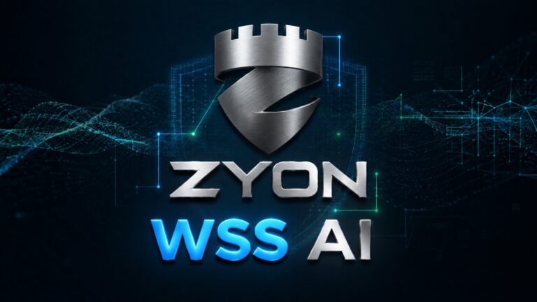 WSS Zyon AI 로고와 보안 전용 LLM 기반의 자율형 웹 보안 서비스를 설명하는 대문 이미지