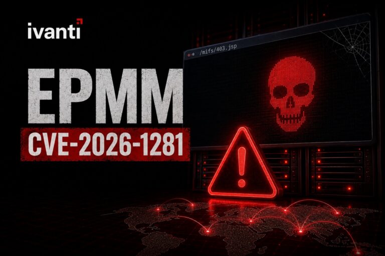 Ivanti EPMM CVE-2026-1281 exploitation warning featuring sleeper webshell attacks, active exploitation, and critical vulnerability alert