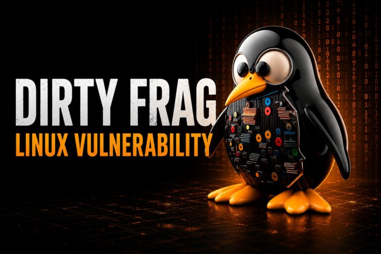 Featured image illustrating the Dirty Frag Linux vulnerability, a critical privilege escalation flaw that allows attackers to obtain root access on vulnerable Linux systems.